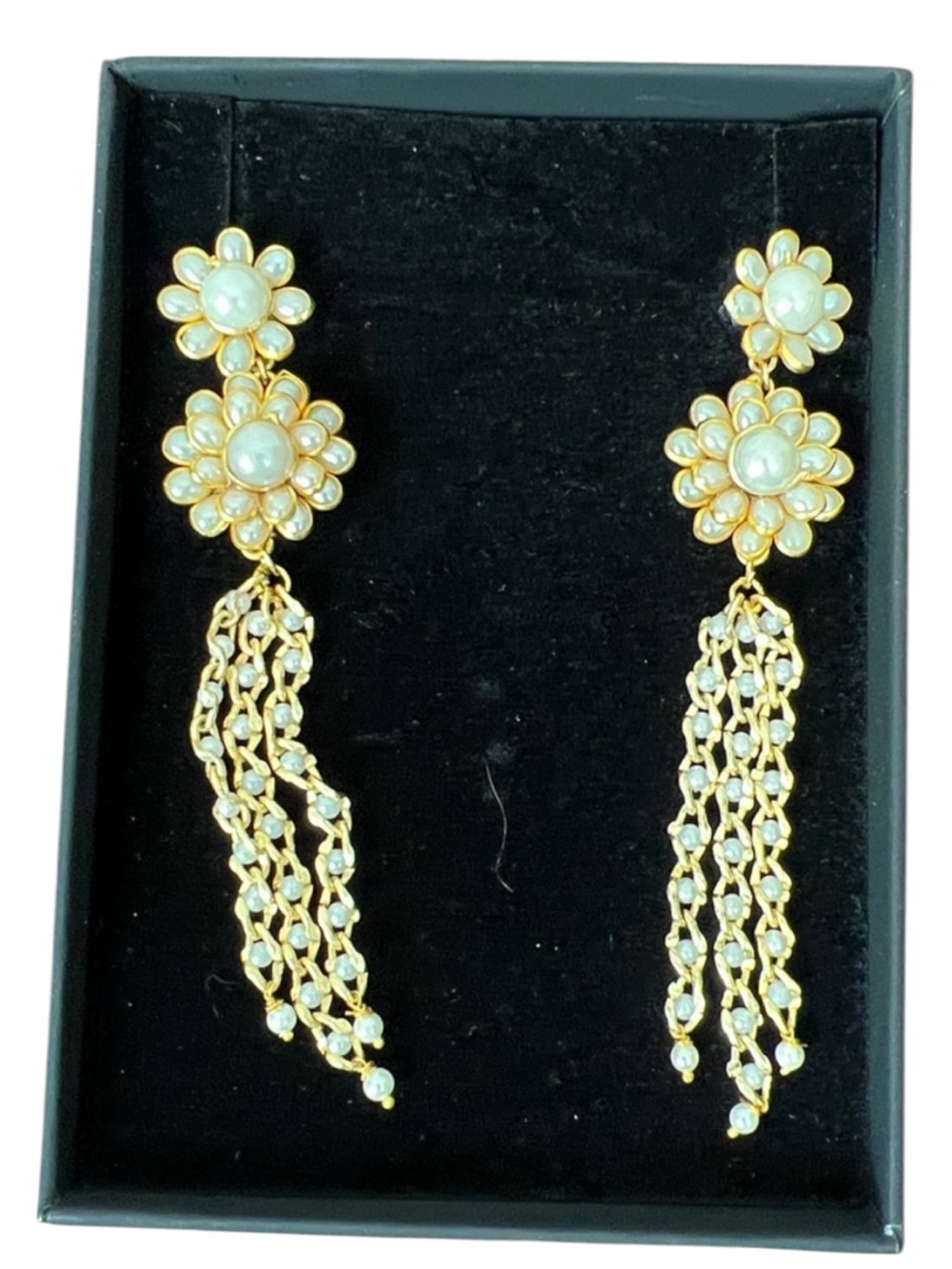 SHASHI Pearl Floral Tassel Drop Earrings - Picture 1 of 8